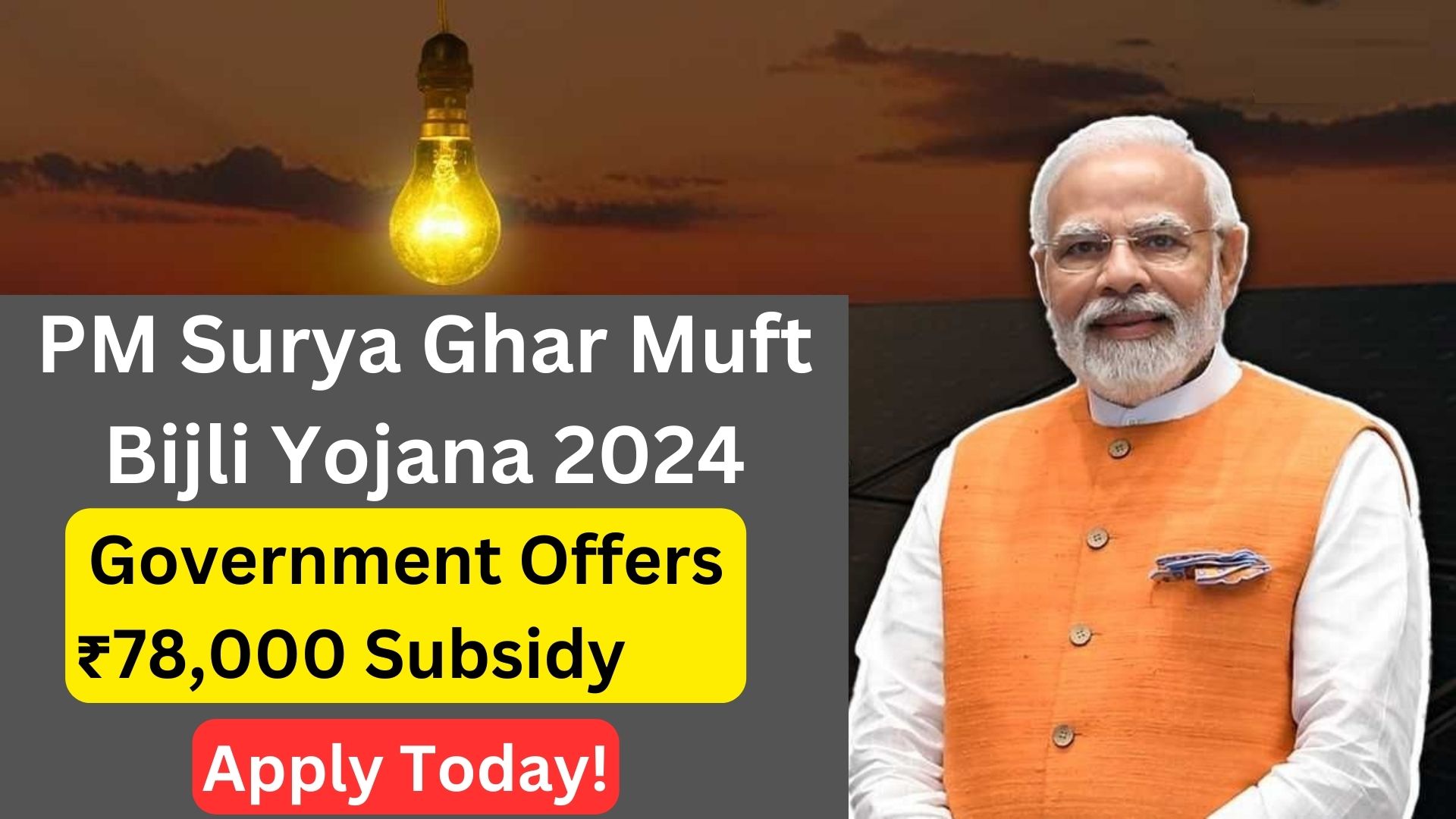 PM Surya Ghar Muft Bijli Yojana 2024 | Government Offers ₹78,000 Subsidy - Apply Today!