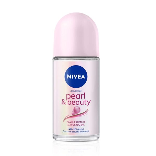 NIVEA Pearl and Beauty 50ml Deo Roll On | With Pearl Extracts & Avocado Oil| 72 H Smooth & Beautiful Underarms | 0% Alcohol | For Women