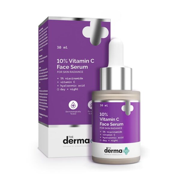 The Derma Co 10% Vitamin C Face Serum I With Vitamin C, 5% Niacinamide & Hyaluronic Acid I For Skin Radiance I Day + Night Regimen | Suitable For All Skin Types- 30ml