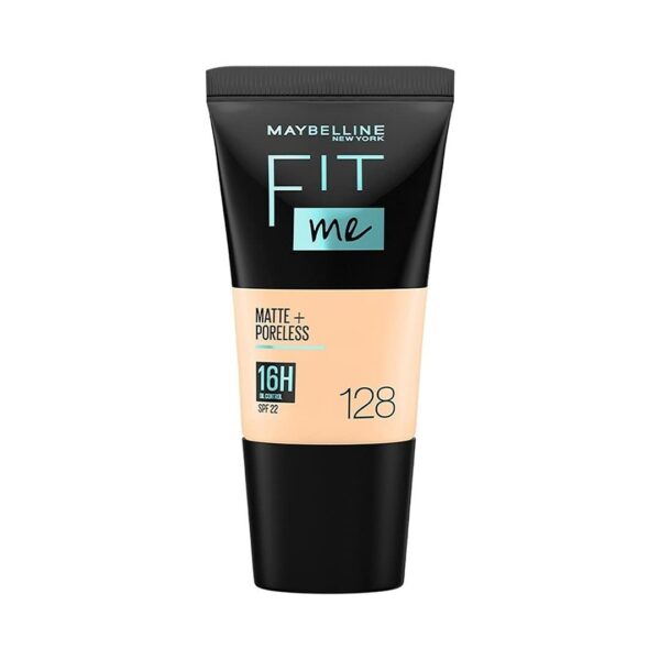 Maybelline New York Liquid Foundation, Matte & Poreless, Full Coverage Blendable Normal to Oily Skin, Fit Me, 128 Warm Nude, 18 ml