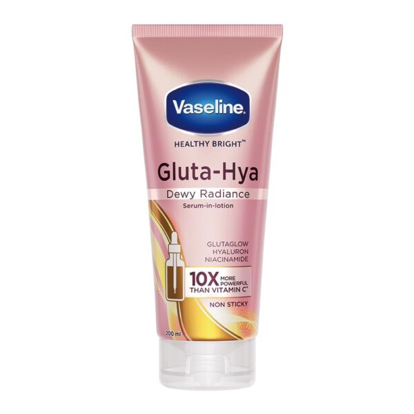 Vaseline Gluta-Hya Dewy Radiance Lotion for Face & Body | Gives Brighter Skin | Glutathione & Niacinamide Infused Moisturizer, 200ml