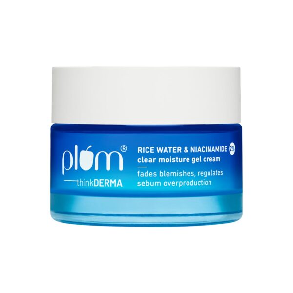 Plum 2% Niacinamide & Rice Water Super Light Gel Cream Moisturizer for Face | Oil-Free Hydration | Brightens, Fades Blemishes | Dermat-Tested | All Skin Types | Women & Men | 100% Vegan | 50 g