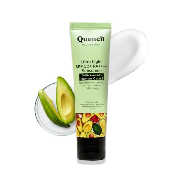 QUENCH BOTANICS Bravocado Sunscreen Spf 50+ Pa++++|Korean Sunscreen With Vitamin E & Avocado|No White Cast|Lightweight & Non-Sticky|Uva & Uvb Protection|For Women & Men (50Ml) All Skin Type