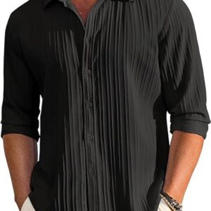 CB-COLEBROOK Men's Casual Button Down Shirts Long Sleeve Linen Shirt Fashion Textured Beach Summer Shirts