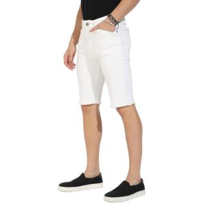 Campus Sutra Men’s Blue Denim Shorts Solid Regular Fit for Casual Wear | Cotton Blend Fabric | Stretchable | Buttoned | Mid-Rise Shorts Crafted with Comfort Fit & High Performance for Everyday Wear