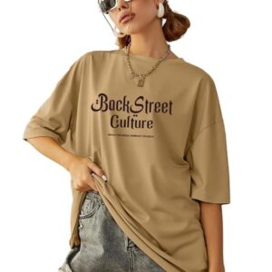 ALONE EAGLE Oversized | Loose Fit |Half Sleeves Cotton Round Neck Printed T-Shirt for Womens/Girls