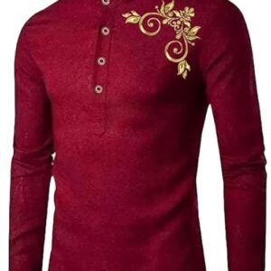 DEELMO Men's Full Sleeve Short Kurta Shirt with a Trendy Mandarin Collar Crafted from a Premium Cotton Blend for Comfort Ideal for Casual and Semi-Formal Occasions