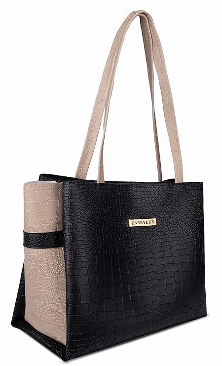Carrylux Dual Tone Large Capacity Croco Pattern Tote Handbags Purses