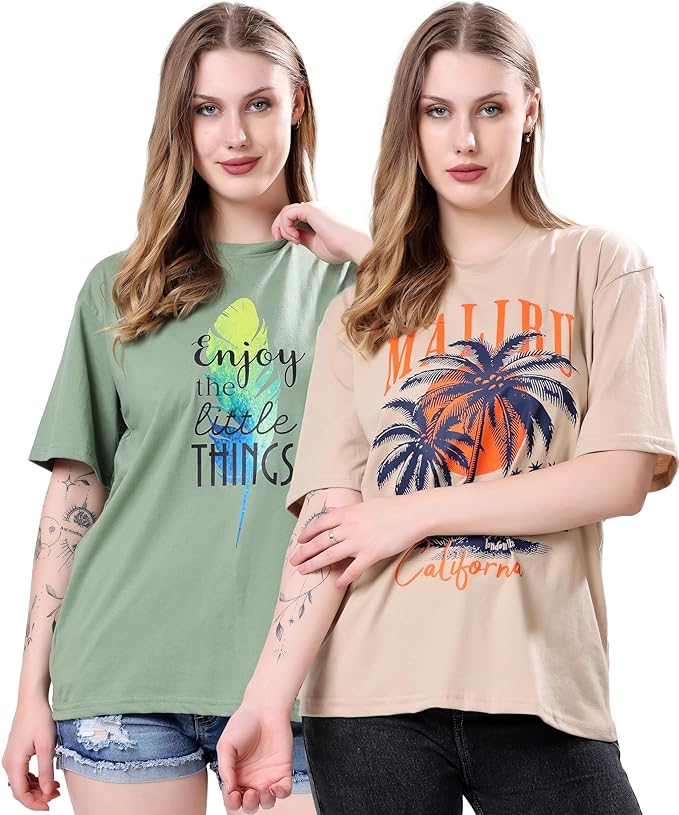 London Hills Women's Cotton Oversized Fit T-Shirt
